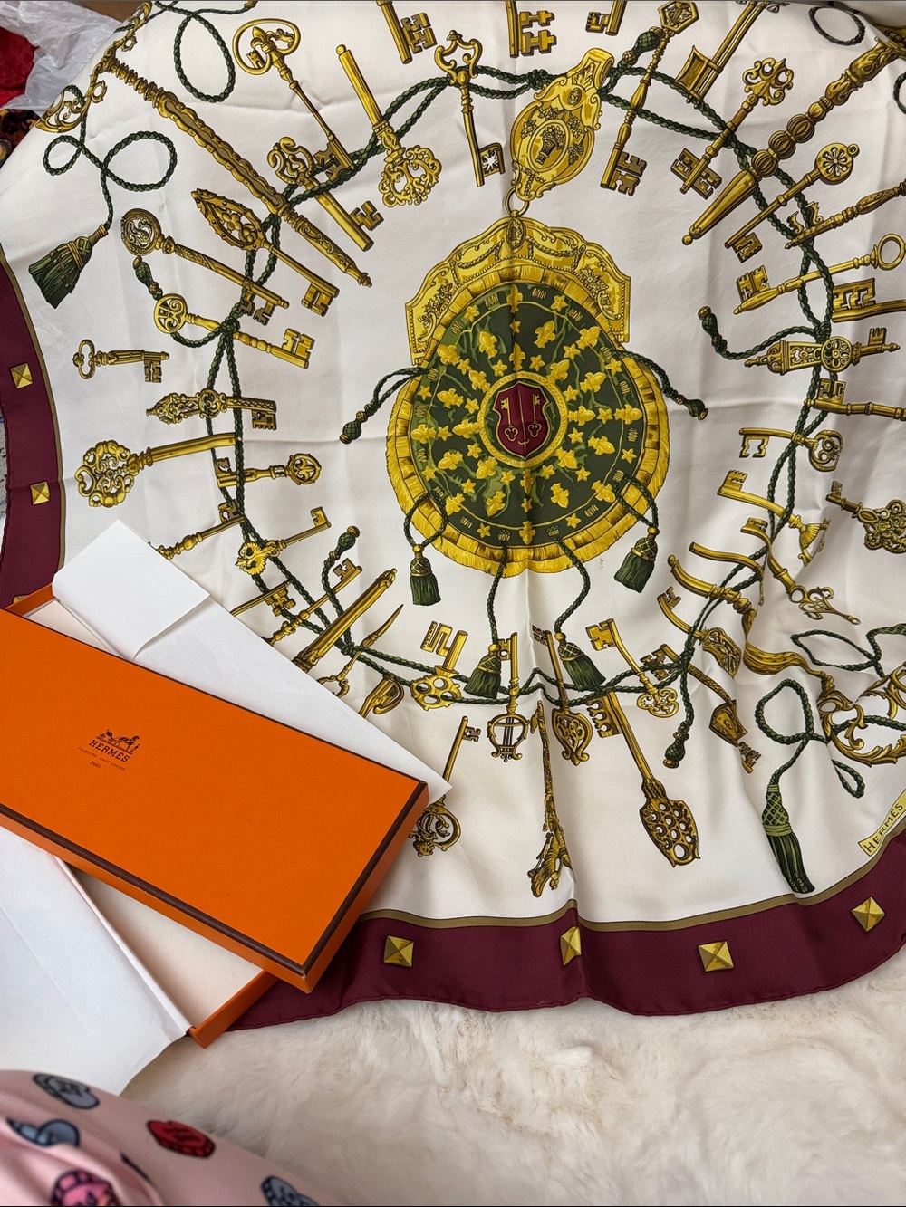 Hermes “Les Cles” Carre 90 Silk Scarf